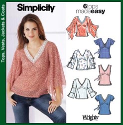 5595 SIMPLICITY 6 EZ CUTE BACK TIE V TOPS SLEEVES OR NOT PATTERN 4-10,12-20